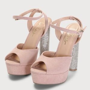 Lulus Kamila Suede Platform Rhinestone Heels